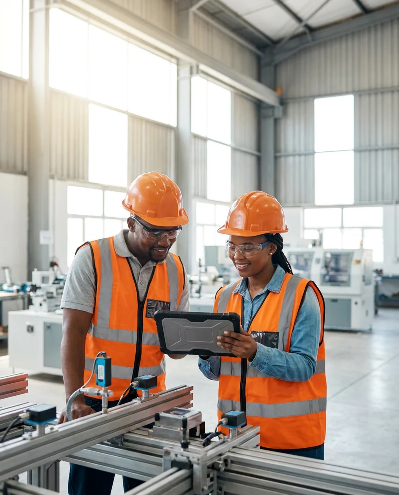 Engineers inspecting technical equipment